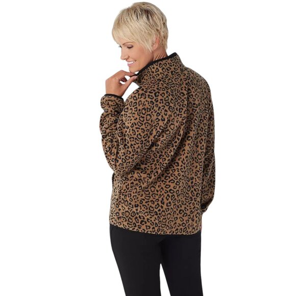 Susan Graver Cheetah Print Fleece 1/4 Zip Top, Tan Black, M - Picture 8 of 8